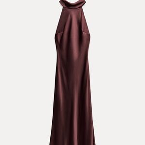 Elegant Maroon Satin Halter Dress